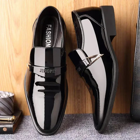 Men's Leather Oxford Shoes Slip On Business Dress Loafers with Pointed Toe